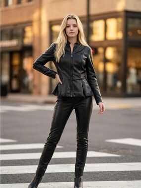 Avec Les Filles Black Faux Leather Peplum Zip Jacket never worn